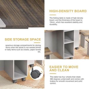 Set Tavolo da Pranzo Pieghevole Estensibile Regolabile a 5 Pezzi con 4 Sedie per 4 Persone, Tavolo da Cucina/Sala da Pranzo in Legno con Piano Ribaltabile da 55 Pollici - Product Image 5