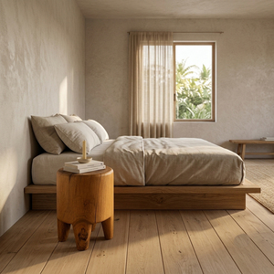 Taburete de Madera Maciza Suar, Diseño Rústico Orgánico, Madera Premium de Alta Calidad, Acabado en Madera de Teca Color Miel, Decoración para el Hogar, Taburete de Jardín - Product Image 3