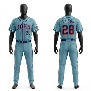 Uniforme de baseball en polyester interlock de qualité supérieure, 200 GSM, design de panneau contrastant bleu sarcelle, broderie personnalisée, logo en twill. - Product Image 5