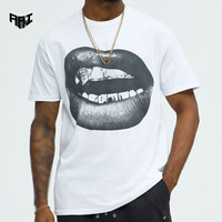T-shirt en coton épais 250 g/m² pour homme, coupe oversize, imprimé lèvres, unisexe, streetwear décontracté, fabrication sous marque privée OEM