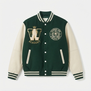 Veste universitaire streetwear personnalisée avec logo OEM, manches en cuir PU, mélange de laine, haute qualité, style rétro, vêtement d'extérieur type Letterman - Product Image 3
