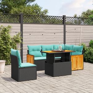 Set di divani da giardino in polyrattan nero da 6 pezzi con cuscini, mobili da esterno - Product Image 1