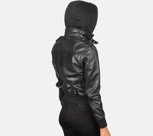 <b>Leather</b> Bomber <b>Jacket</b> Women Men Unisex Black Zipper Closure Solid Color Autumn <b>Winter</b> Wear Regular Fit Slim Style Eco-Friendly - Product Image 1