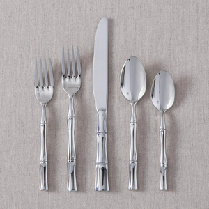 Modern Bamboo Handle Stainless Steel <b>Flatware</b> Set with High Mirror Polish for Wedding Banquet Use - Product Image 6