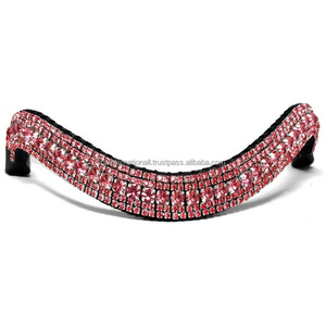 Bandes de sourcils de cheval en cuir Offre Spéciale cuir de buffle bande de sourcils de cheval équestre de haute qualité avec chaîne en métal de cristaux rouges de 5 rangées - Product Image 5