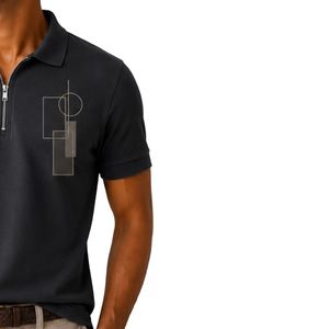 Polo de Hombre Gris Oscuro con Cierre, Diseño de Logotipo Personalizado, Manga Corta, Mezcla de Algodón Premium, Polo de Golf Casual de Lujo, OEM, Moda - Product Image 3