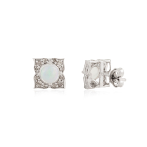 New Design Luxury 925 Sterling <b>Silver</b> Halo Opal & Diamond Minimal <b>Studs</b> Earrings For Girls Part Wear Gift Fine Jewelry - Product Image 5