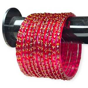 Festive Special Strawberry Pink Gold Plated Kashmiri Raindrop Glass Bangles Crystals Lightweight <b>Wedding</b> at Wholesale Price - Product Image 1