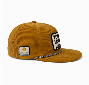 Custom Brand Corduroy <b>Flat</b> Brim Snapback <b>Hat</b> with Embroidered Patch-Unisex Adult Summer Street Punk Style Polyester/Cotton - Product Image 2