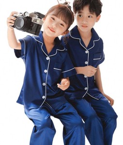 ชุดนอนผ้าไหมสำหรับเด็กชุดเสื้อแขนยาวและกางเกง 2 ชิ้นชุดนอนสำหรับเด็กชายเด็กหญิงในหลายสี - Product Image 3
