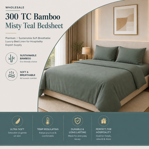 ผ้าปูที่นอนอัลตร้าซอฟท์ 300TC แบมบู มิสตี้ทีล |   ชุดเครื่องนอนระดับพรีเมียม ระบายอากาศได้ดี เป็นมิตรกับสิ่งแวดล้อม ป้องกันรอยยับ หรูหรา ระดับโรงแรม - Product Image 6