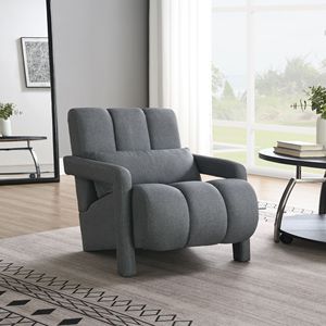 Poltrona Moderna e Confortevole in Tessuto di Lino con Cuscino, Grigio Scuro, per Soggiorno e Camera da Letto - Product Image 1