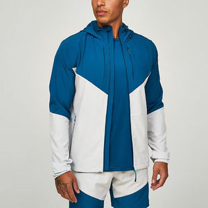 <b>Men's</b> Blue White Solid Cotton Breathable Hooded <b>Jacket</b> and Shorts Set Sporty <b>Summer</b> Outfit Quick Dry Knitted Wear - Product Image 3