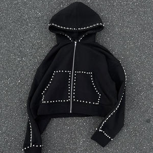 Luxury Rhinestone Two Piece Set Women Streetwear Studded Cropped <b>Zip</b> Up Hoodie and Wide Leg Sweatpants Tracksuit Sweatsuit - Product Image 3