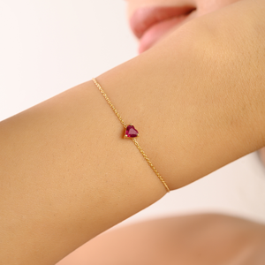 Simple Design Light Weight Heart Shape Ruby Prong Set 14K Real Yellow <b>Gold</b> Solitaire Gemstone Bracelet Birthday Gift For Her - Product Image 2