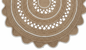 Tapis ronds tressés en jute et coton, fabriqués à la machine, respectueux des animaux et écologiques, avec motif double Payal et design TIKKI, pour grandes surfaces - Product Image 2