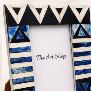 Blue & Black Geometric <b>Wooden</b> Photo <b>Frame</b> | Handmade Decorative Tabletop <b>Picture</b> <b>Frame</b> | Modern Tribal Photo <b>Frame</b> for Home room - Product Image 3