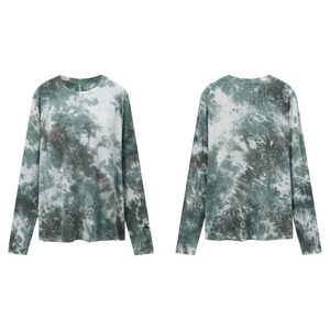<b>Men's</b> <b>Long</b> <b>Sleeve</b> O-Neck Tie Dye Knitted T-<b>Shirt</b> Plus Size Casual Green <b>White</b> Patterned Top - Product Image 1