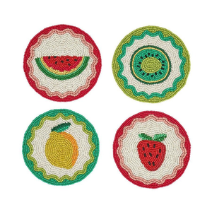 Sous-verres perlés décoratifs pour table, sous-verres perlés avec motifs pastèque, mangue, fraise et kiwi - Product Image 1