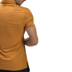 T-shirt de golf décontracté pour homme, en maille moutarde, léger, respirant, anti-humidité, en polyester et élasthanne, coupe ajustée - Product Image 6