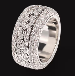 Anillo de Eternidad de Plata 925 con Diamantes para Hombre, Diseño de Cadena, Engaste Pavé, Estilo Hiphop, Uso Diario - Product Image 2