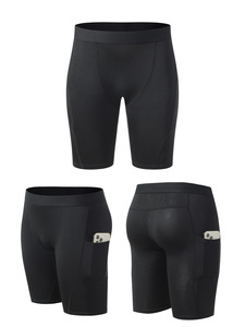 <b>Men</b> <b>Compression</b> <b>Shorts</b> High Waist Elastic Quick Dry Sporty With Pockets Solid Black Spandex Polyester Knitted Bermuda Length - Product Image 4
