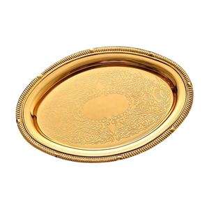 Bandeja de Servicio Ovalada de Metal Dorado de Lujo al por Mayor, Plato para Hotel con Grabado Floral Antiguo Elegante y Bordes Acanalados Ornamentados - Product Image 5