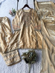 Ensemble haut de gamme Salwar Dupatta en soie Fendi avec broderie sequinée - Product Image 5