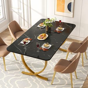 Modern White Marble Dining <b>Table</b> Gold Metal Base Luxury <b>Rectangle</b> Kitchen <b>Table</b> Contemporary Home Furniture Set - Product Image 6