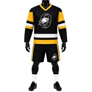 Conjunto de Hockey sobre Hielo Negro y Amarillo, Jersey y Pantalones Cortos Sublimados, Uniforme Deportivo para Equipo, Ropa de Entrenamiento de Manga Larga - Product Image 1