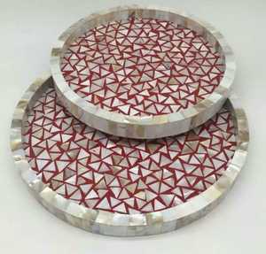 Plateau de service rond en nacre finition brillante pour thé et café, vente en gros, plateau décoratif personnalisé pour la maison, pour ustensiles de cuisine - Product Image 1