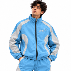 Custom High Street <b>Vintage</b> <b>Windbreaker</b> Mens Nylon Jacket Full Zip Two Tone Panel Polyester Windproof Athletic Apparel - Product Image 2