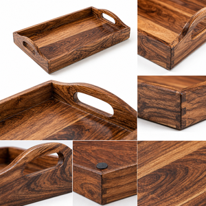 Wood Serving Tray Handmade Wholesale Custom OEM ODM Natural Grain Cutout Handles Serving <b>Platter</b> DECORYUG - Product Image 3