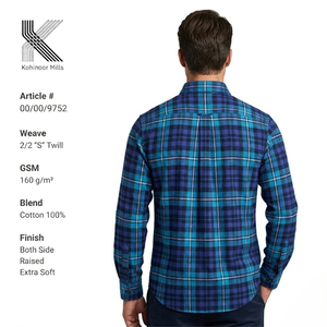 เสื้อเชิ้ตผ้าสักหลาดสำหรับผู้ชายแขนยาวผ้าฝ้าย100% 160GSM สีน้ำเงินลายสก๊อต2/2 S ทอลายทแยง - Product Image 3