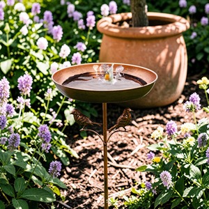 Bain d'oiseaux élégant en fer forgé pour patio et jardin – Décoration écologique, faite à la main, moderne, extérieur, embellisseur naturel, mangeoire pour oiseaux - Product Image 4