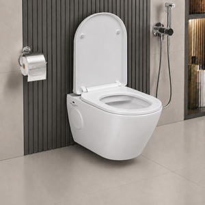 Inodoro de Cerámica Alargado de Una Pieza con Descarga Tornado, Cierre Suave, Sifón en P, Montaje en Pared, Moderno, para Baños de Apartamentos y Hoteles - Product Image 2