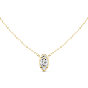 Pendentif en or 14 carats authentique avec diamant marquise serti clos, collier minimaliste et sophistiqué, bijoux fins élégants, boutique de détail - Product Image 1