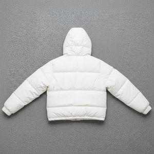Custom Logo <b>White</b> Puffer <b>Jacket</b> Hooded Quarter-Zip Embroidered Logo Windproof Winter Coat Casual Fit <b>Short</b> Length - Product Image 2