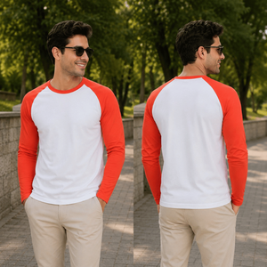 T-shirt à manches longues en coton premium pour homme |   T-shirt confortable et respirant à manches contrastées, col rond, pour le sport et les loisirs - Product Image 2