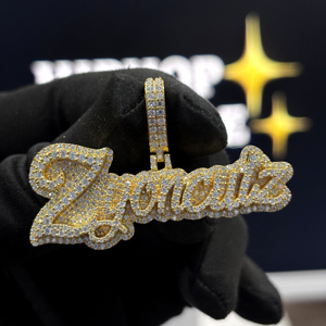<b>Custom</b> Iced Out Script <b>Name</b> Pendant 925 Sterling Silver VVS Moissanite Raised Layer Hip Hop <b>Necklace</b> Yellow Gold Unisex Designer - Product Image 5