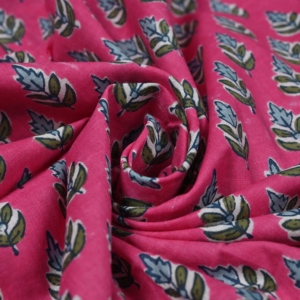Pink Hand Block Printed Organic Eco-Friendly Medium <b>Weight</b> Kalamkari Style Cotton <b>Fabric</b> Leaf Motif Small Booti Pattern for - Product Image 5