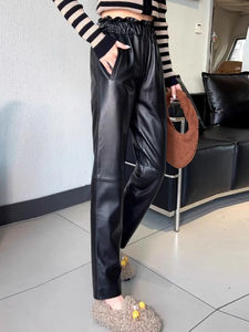 New <b>Women</b> <b>Satin</b> Breathable Elastic High Waist Straight Pants Solid Color Autumn Casual Tassel Full Length Office Pants - Product Image 3