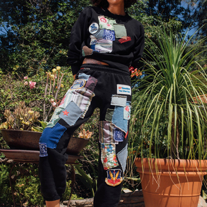Sweat-shirt noir à col rond pour femme avec design en patchwork appliqué, manches longues, tricot en coton, style décontracté, vêtements d'automne - Product Image 5