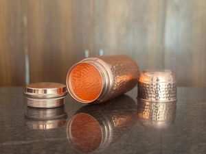 Handcrafted Hammered <b>Copper</b> Water <b>Bottle</b> Pure <b>Copper</b> Flask with Cup Lid Reusable Ayurvedic Drinkware Travel Yoga Gym - Product Image 6