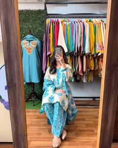 ชุดสัลวาร์ คามีซสีน้ำเงิน แบรนด์ LAMOUNT ทรงปกติ สไตล์อินเดีย/ปากีสถาน ชุดลำลองสำหรับผู้หญิง ผ้าฝ้ายผสมไหม แห้งเร็ว ใส่ได้ทุกฤดู - Product Image 1