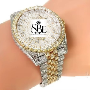 Montre de luxe Mossinate de qualité supérieure en acier inoxydable avec cristal saphir, mouvement à quartz ETA, résistante à l'eau 3 BAR, avec diamants - Product Image 1