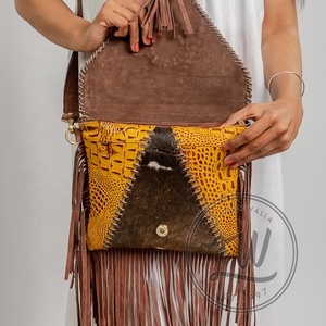 New Western Style Hair On Hide Fur Suede Leather Fringe <b>Bag</b> High Quality <b>Boho</b> Women Leather Shoulder <b>Bag</b> With Turquoise Stone - Product Image 4
