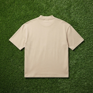 Men's Beige T Shirt High Neck Crew Neck Oversized Short Sleeve Casual Streetwear Minimalist Cotton <b>Tshirt</b> - Product Image 5