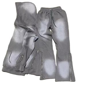 Nueva llegada personalizado lavado Sun Faded Zip up chándales sudaderas con capucha hombres acampanados Zip pantalones holgados diseño Unisex Material de alta calidad - Product Image 1