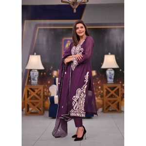 ผ้าจอร์เจียแวววาวปักลายสไตล์แฟชั่นพื้นล่างสุดด้วยสีม่วงดูปองตา - Product Image 3